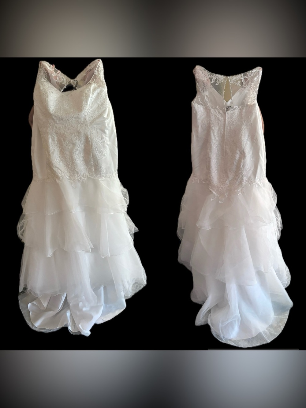 A beautiful white plus size wedding dress and comes with the vile.